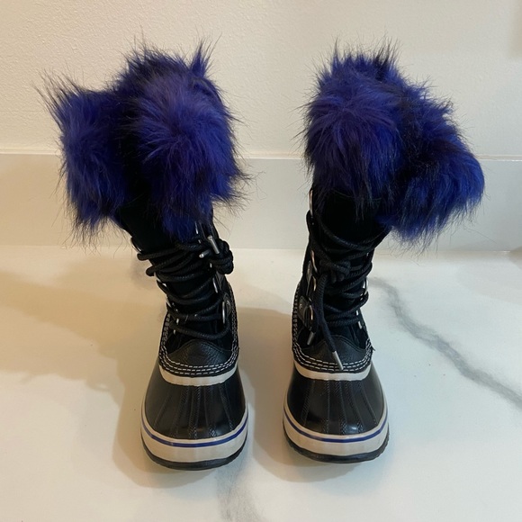Sorel Joan of Arctic Waterproof Snow Boots NEW Fur Black Blue LIMITED Women’s 5 - Picture 4 of 8